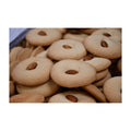 Amber almond cookies in a clear bakery package