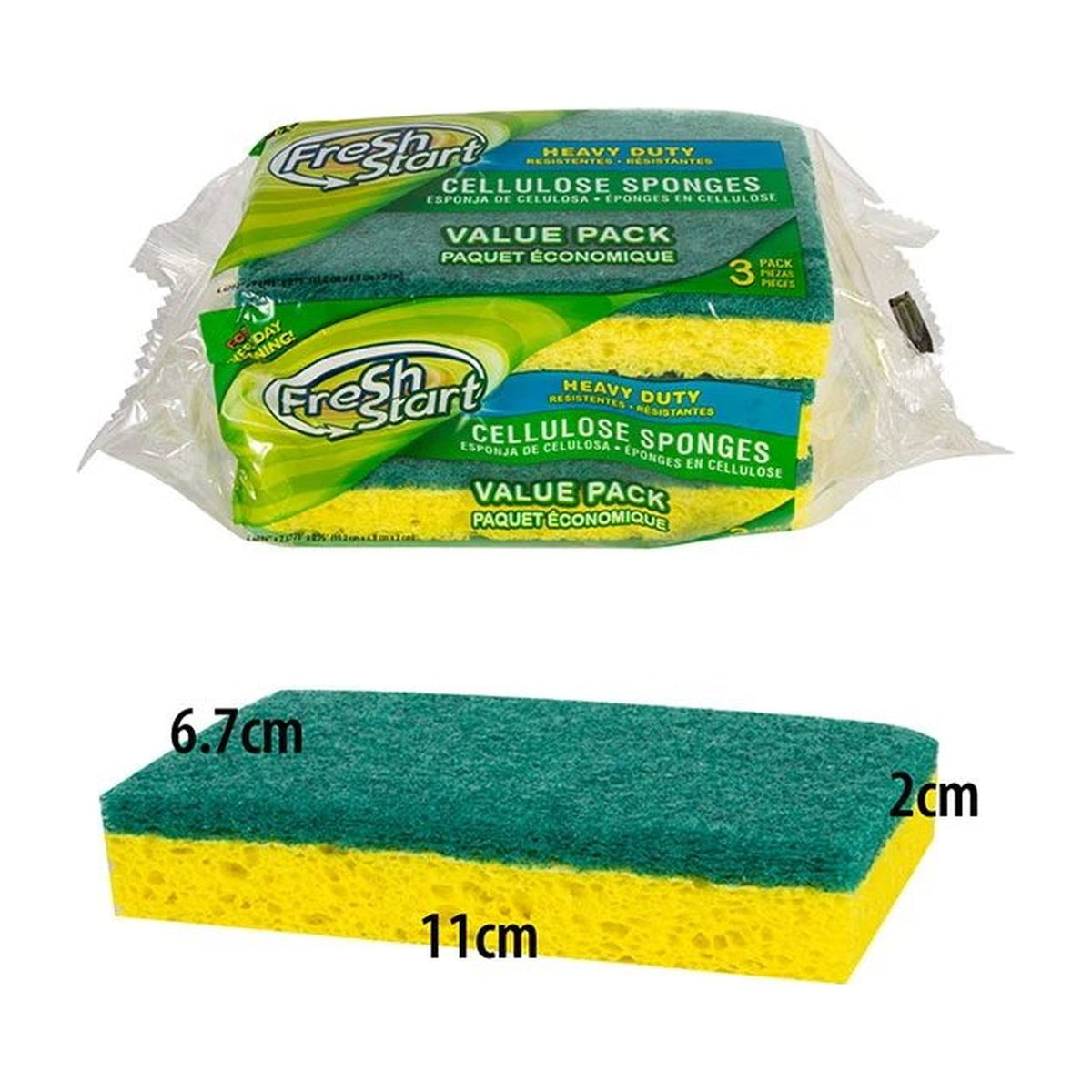 Pack of 3 heavy-duty cellulose sponges