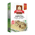 Malka Mughlai Pulao Masala 50g box with a plate of meat pulao on the front
