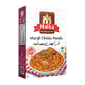 Malka Murgh Choley Masala 50g box with chicken and chickpea curry pictured