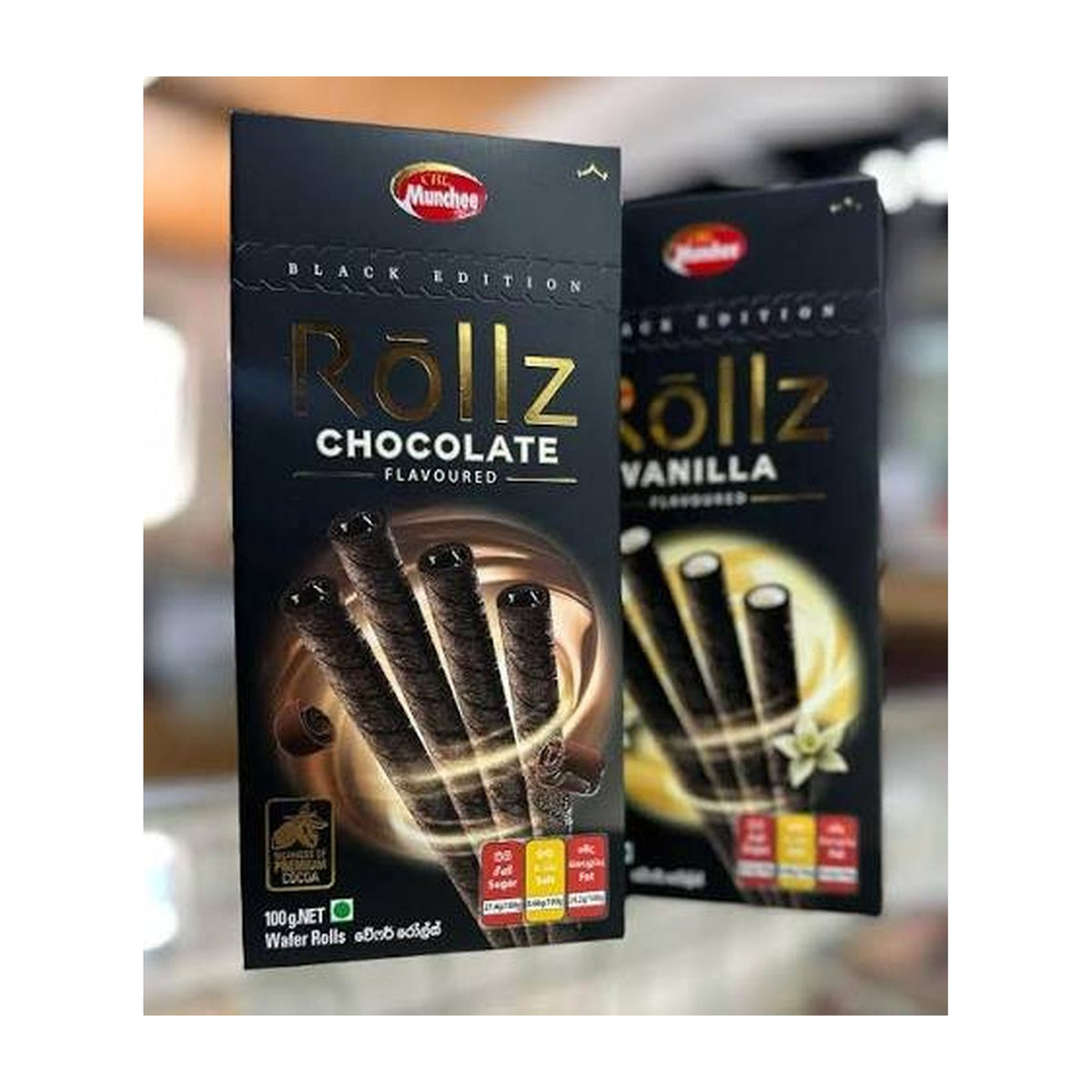 Rollz Chocolate Wafer Rolls 100g pack with chocolate wafer rolls