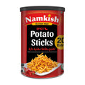 Namkish Spicy Potato Sticks 70g tin with crispy potato sticks on the label