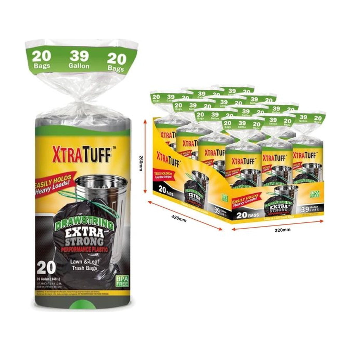 Xtratuff 39 gallon trash bags box, 20 count